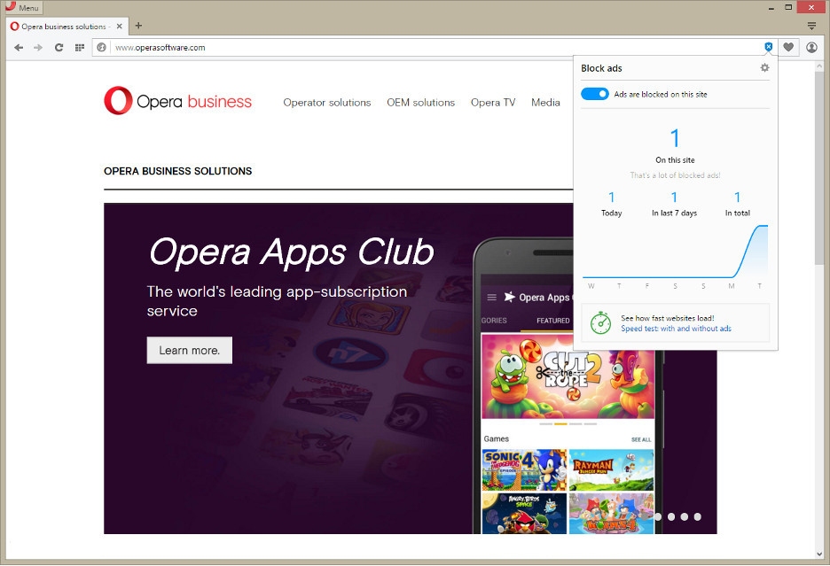Opera теперь доступна со встроенным Adblock